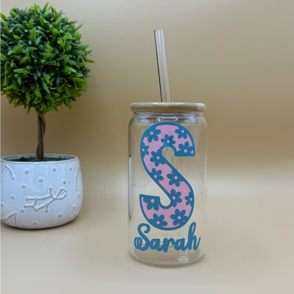 Coffee Glass Tumbler, Iced Coffee Glass, initial name Iced Coffee Cup 16 Oz - Picture 2 of 5